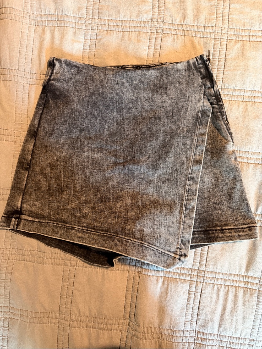 Pink Lily Grey Washed Denim Asymmetrical Skort